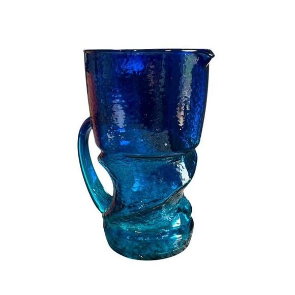 Abstract Shaped Blue Ombre Glass Pouring Pitcher - Picture 3 of 5